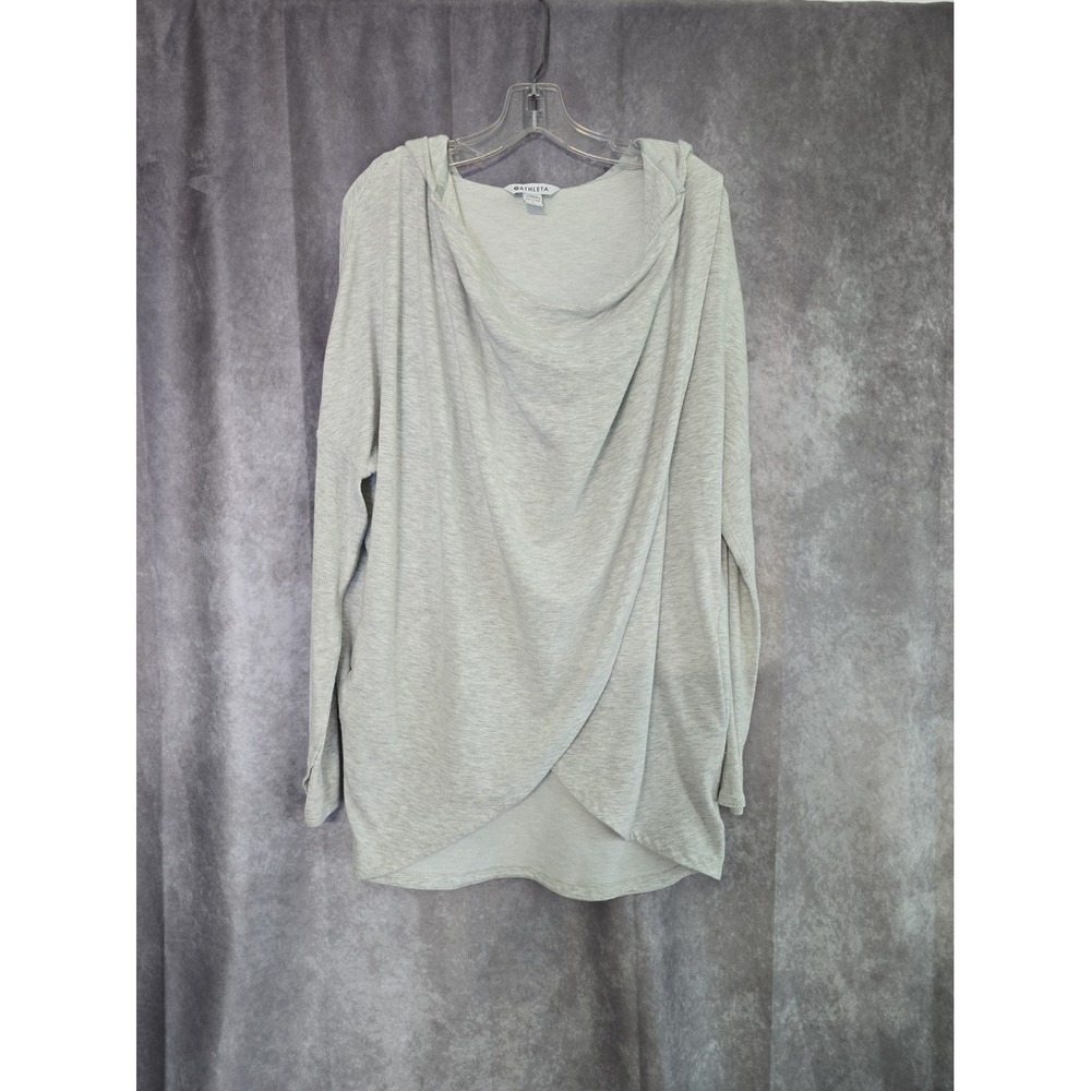 Athleta Purana Wrap Hooded SWEATSHIRT Size L Gray Thumbholes Oversized Look